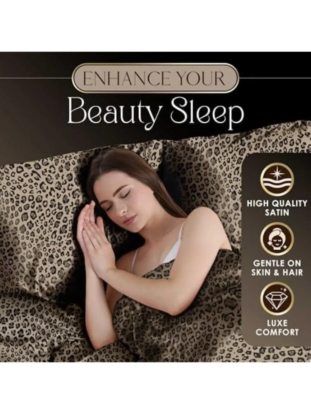 Luxurious 4-Piece Queen Satin Sheet Set in Chic Leopard Print - Soft & Stylish